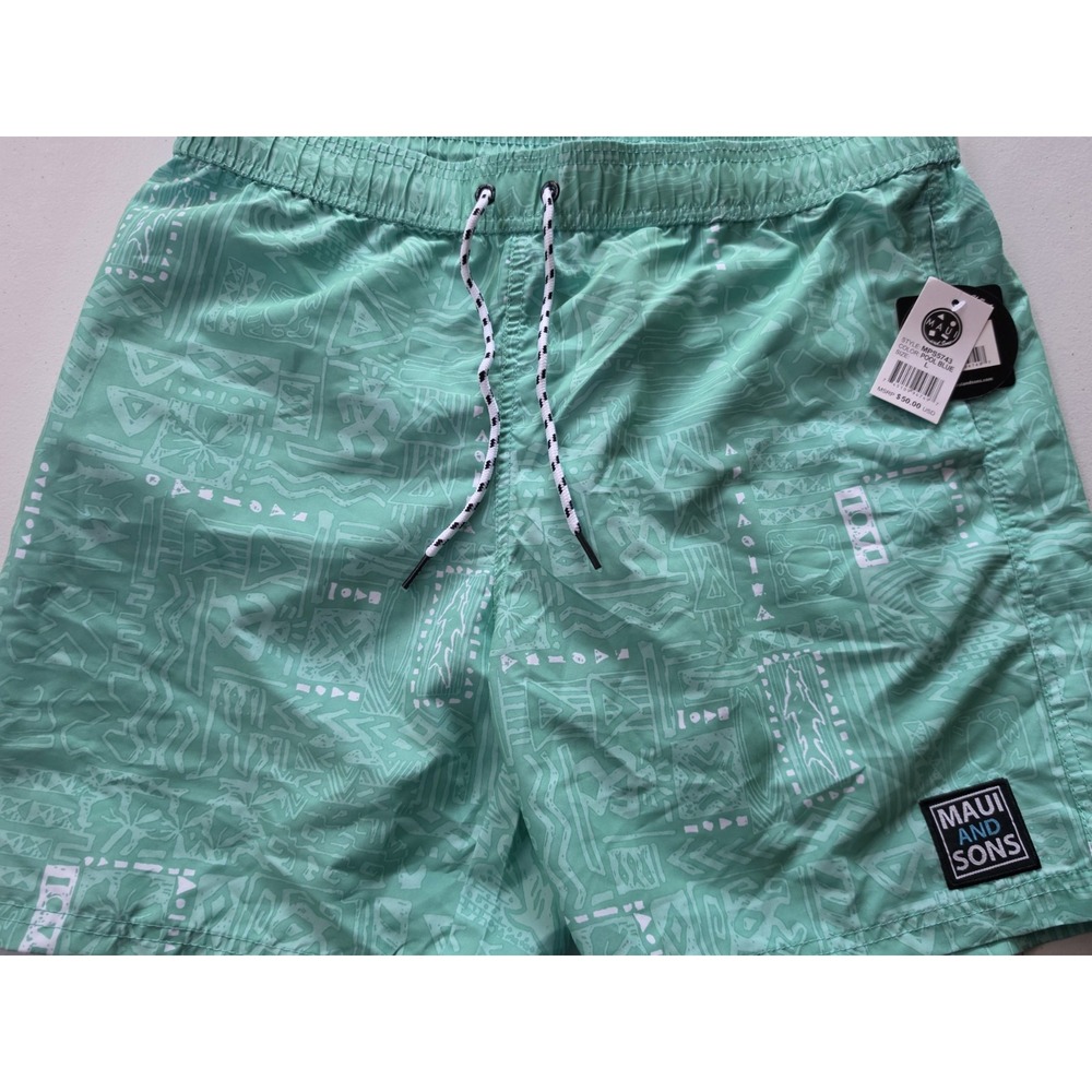 NWT New Maui Sons Beach Hawaii Mint Pool Blue Swim Shorts Vacation $50 L Large
